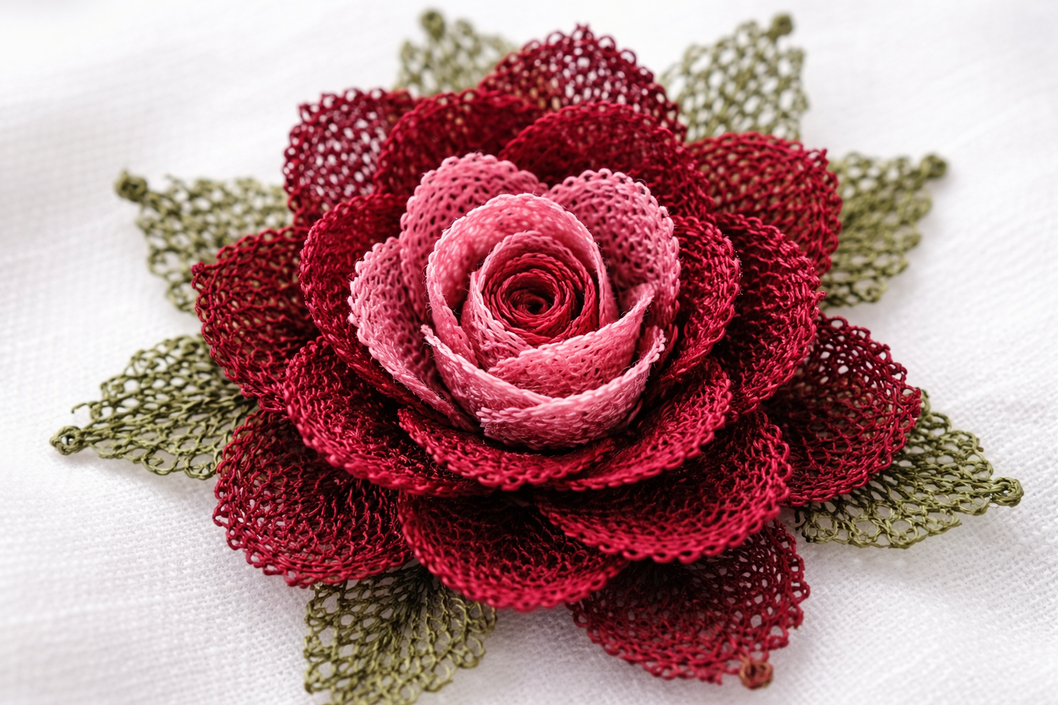 Çok katmanlı gül motifi iğne oyası