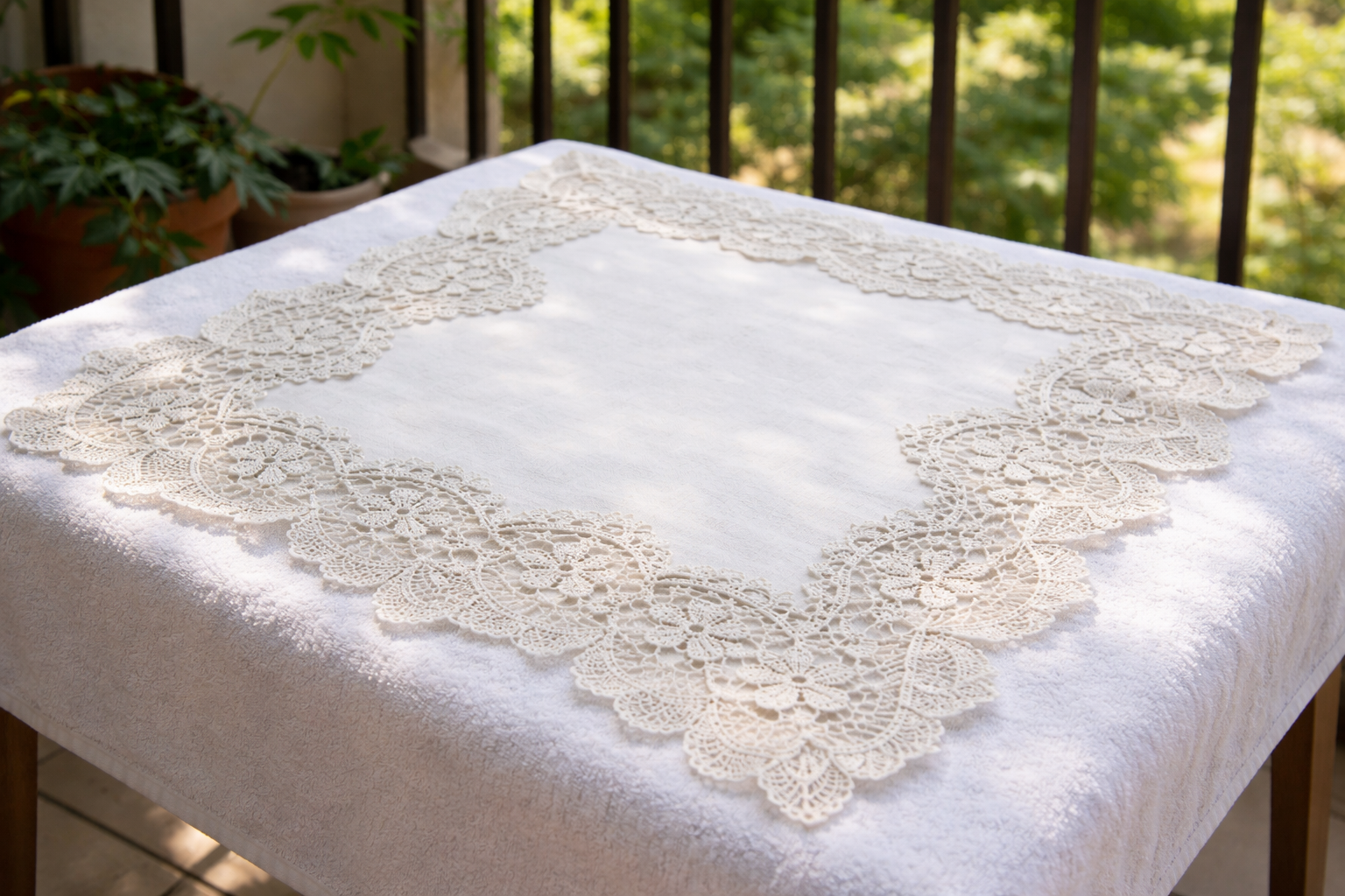 İğne oyalı kumaş gölgede düz şekilde kurutuluyor