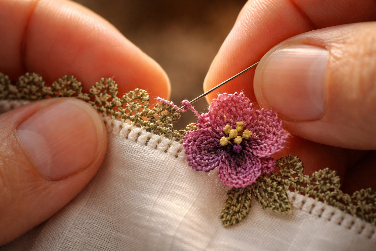 Kopmuş iğne oyası düğümünün onarılması